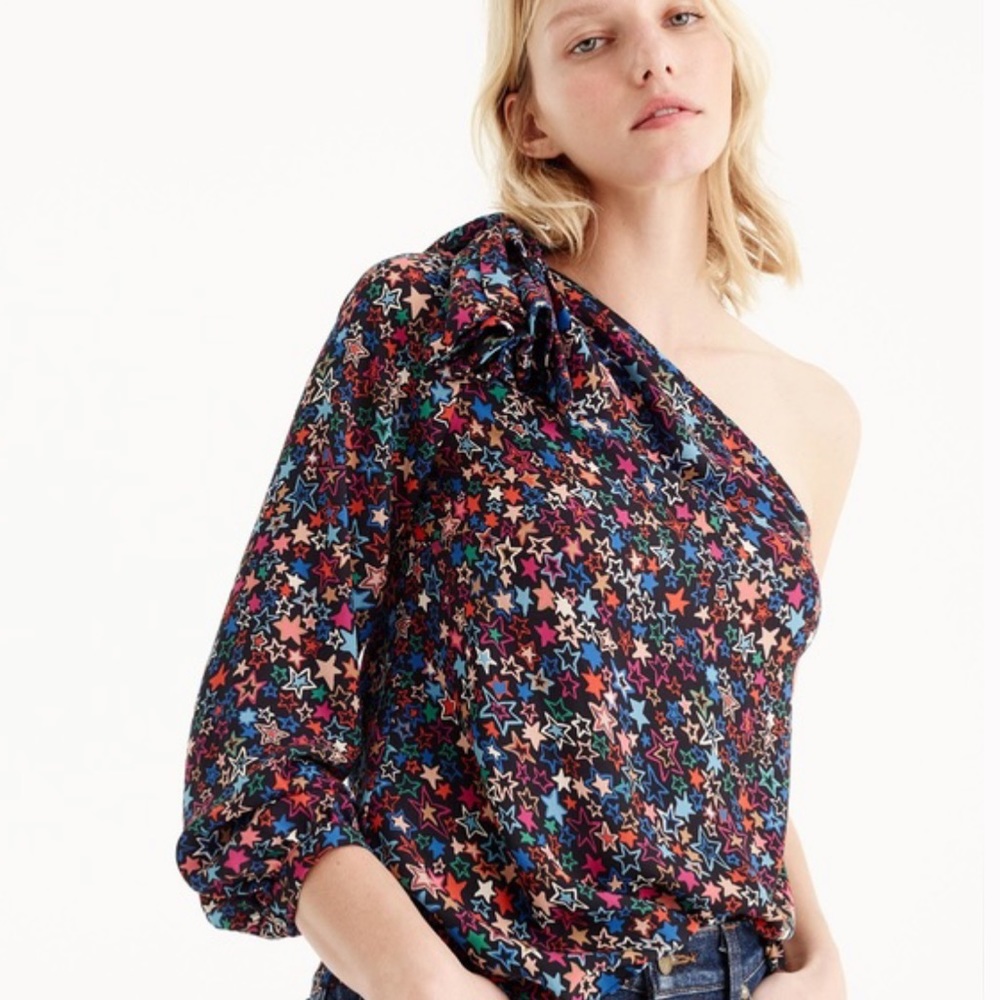 EEUC J. Crew Kaleidoscope Star One Shoulder Blouse - Picture 2 of 10